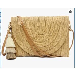 Women Straw Clutch Purse Crossbody Bag Summer Beach Shoulder Bags Envelope, NWT